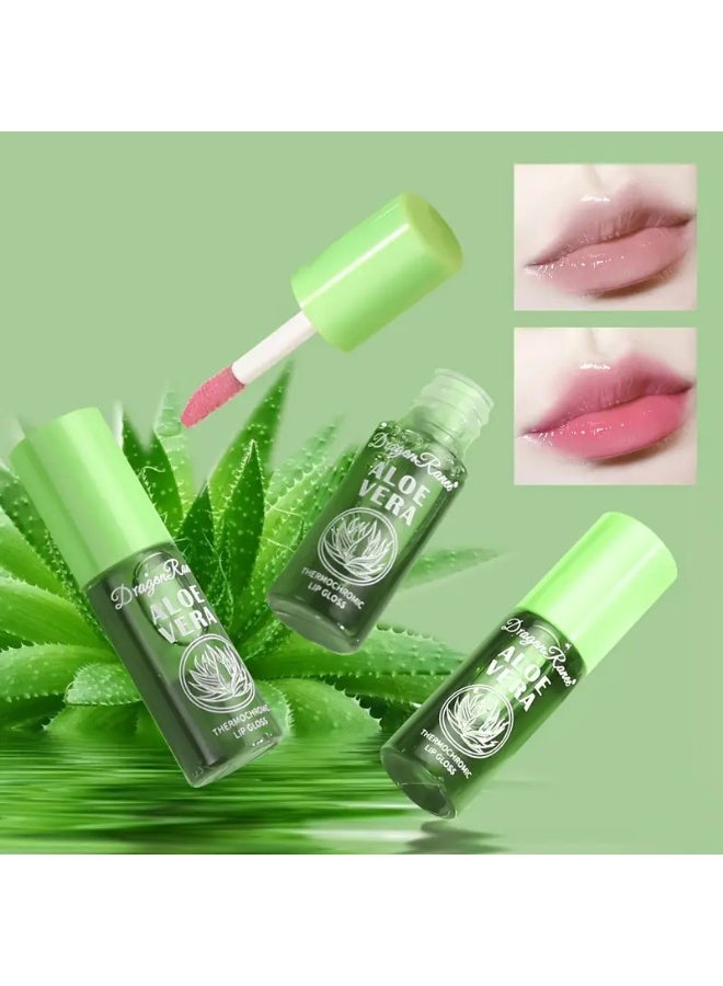 Dragon Ranee لمعان الشفاه المتغير اللون من الألوة فيرا، مرطب ومغذي غير لاصق، لمسة شفاه طويلة الأمد ومقاومة للماء، أحمر شفاه سائل شفاف يتغير لونه حسب درجة الحرارة، مستحضرات العناية اليومية بالشفاه هدايا عيد الحب تحتوي على سكوالان نباتي - Image 3