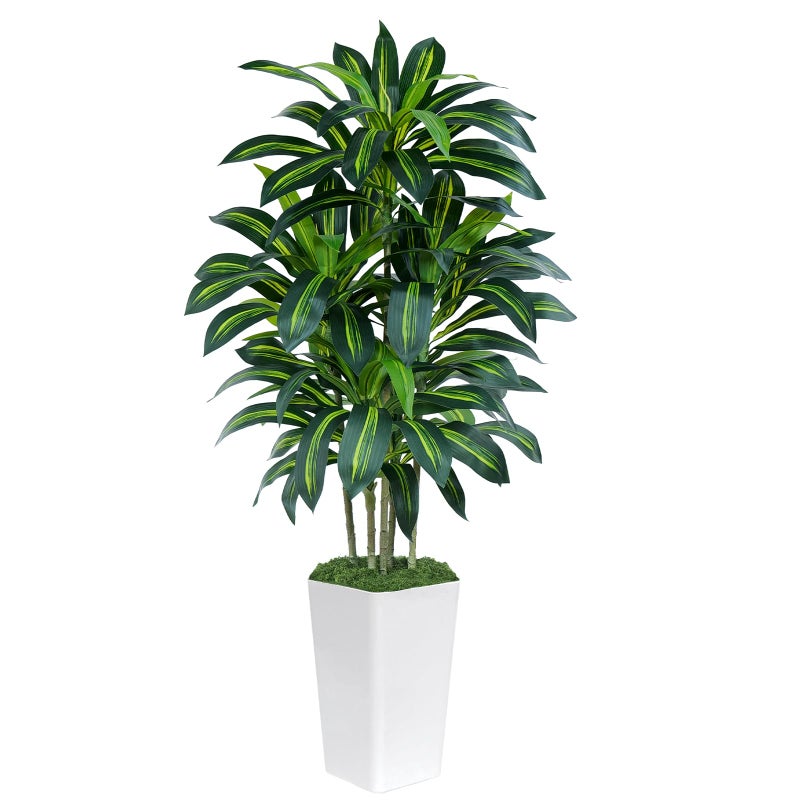 Keeplush 5FT Artificial Dracaena Tree - High-Density Foliage Fake Plant with White Tall Planter - Faux Yucca Floor Plant for Home Office Decor Indoor - Image 2