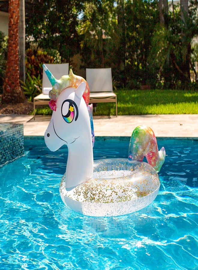 PoolCandy Inflatable 42" inch Animal Pool Tubes and Swim Rings (Rainbow Unicorn with Glitter Inflatable 42" inch Pool Tube) - Image 4