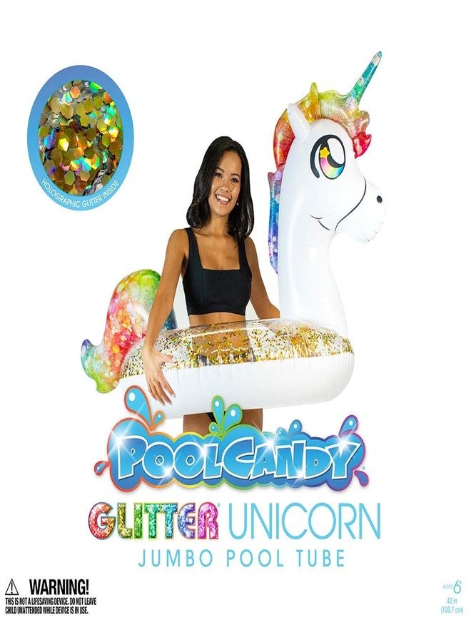 PoolCandy Inflatable 42" inch Animal Pool Tubes and Swim Rings (Rainbow Unicorn with Glitter Inflatable 42" inch Pool Tube) - Image 5