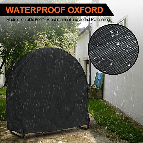 2win2buy Firewood Log Rack Cover, Outdoor Waterproof Log Hoop Cover, Windproof Dry Wood Pile Holder Storage Tarp Heavy Duty UV Resistant Sun Snow Rain Durable PVC Backing Protector fit 4 Seasons Black - Image 2