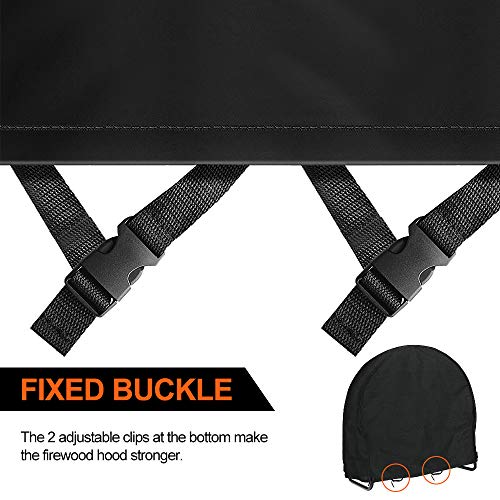 2win2buy Firewood Log Rack Cover, Outdoor Waterproof Log Hoop Cover, Windproof Dry Wood Pile Holder Storage Tarp Heavy Duty UV Resistant Sun Snow Rain Durable PVC Backing Protector fit 4 Seasons Black - Image 5