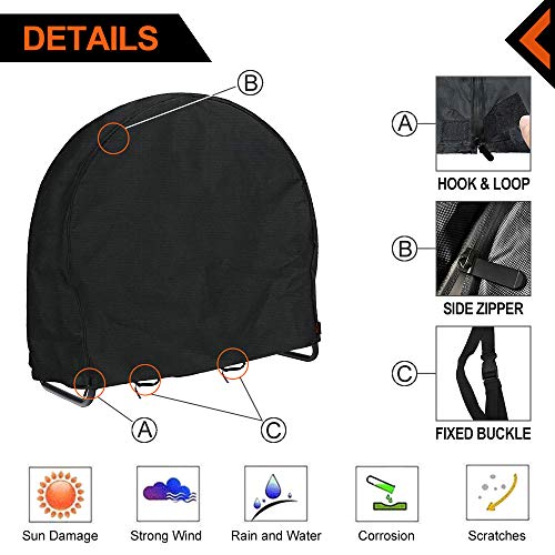 2win2buy Firewood Log Rack Cover, Outdoor Waterproof Log Hoop Cover, Windproof Dry Wood Pile Holder Storage Tarp Heavy Duty UV Resistant Sun Snow Rain Durable PVC Backing Protector fit 4 Seasons Black - Image 3