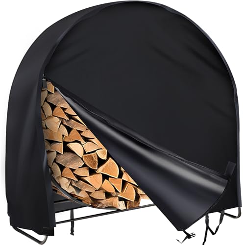 2win2buy Firewood Log Rack Cover, Outdoor Waterproof Log Hoop Cover, Windproof Dry Wood Pile Holder Storage Tarp Heavy Duty UV Resistant Sun Snow Rain Durable PVC Backing Protector fit 4 Seasons Black - Image 1
