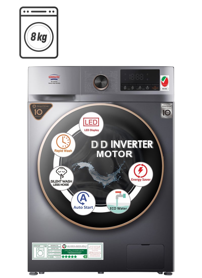 GENERALTEC - Generaltec 8 Kg Front Load Fully Automatic Washing Machine - Model GWF08T12DD, 15 Programs, 1200 RPM, Digital Display, 10 Years Motor Warranty, Energy Saving, Less Noise, Delay Start - Image 1