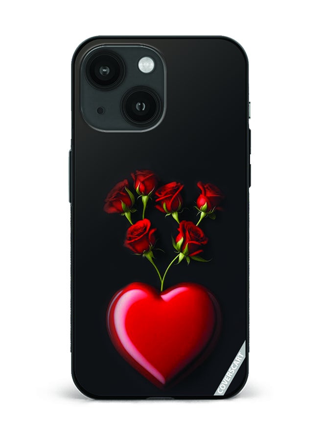 Protective Case Cover For Apple iPhone 14 Plus Heart With Roses Design Black