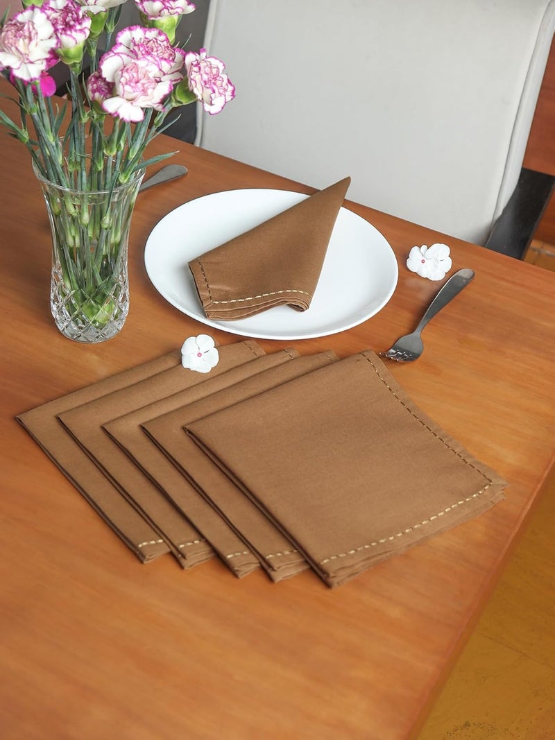 Zeba World Dinner Table Napkins 100% Cotton Set of 6 pcs | Embroidered Chawal Taka | Washable and Reusable Napkins for Dinner Table - Golden Brown - 16x16 inches (40x40cms) (Pack of 6) - Image 1