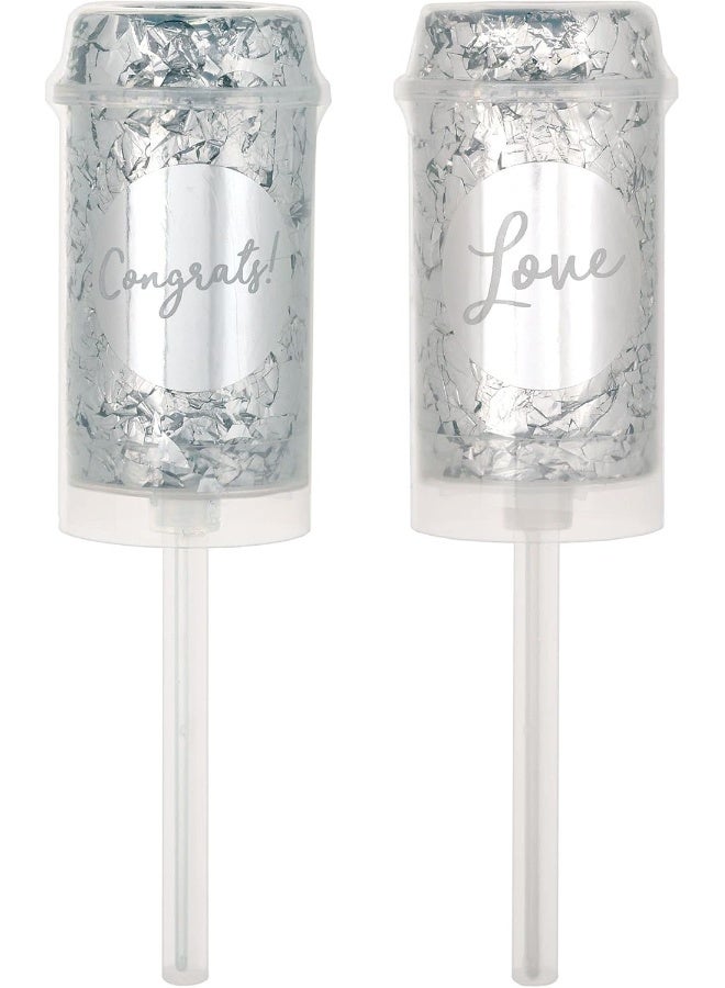 Amscan Festive Silver Push-Up Confetti Poppers - 7.25" (2 Pack) - Plastic & Hot Stamped Foil, Perfect for any Joyful Celebrations