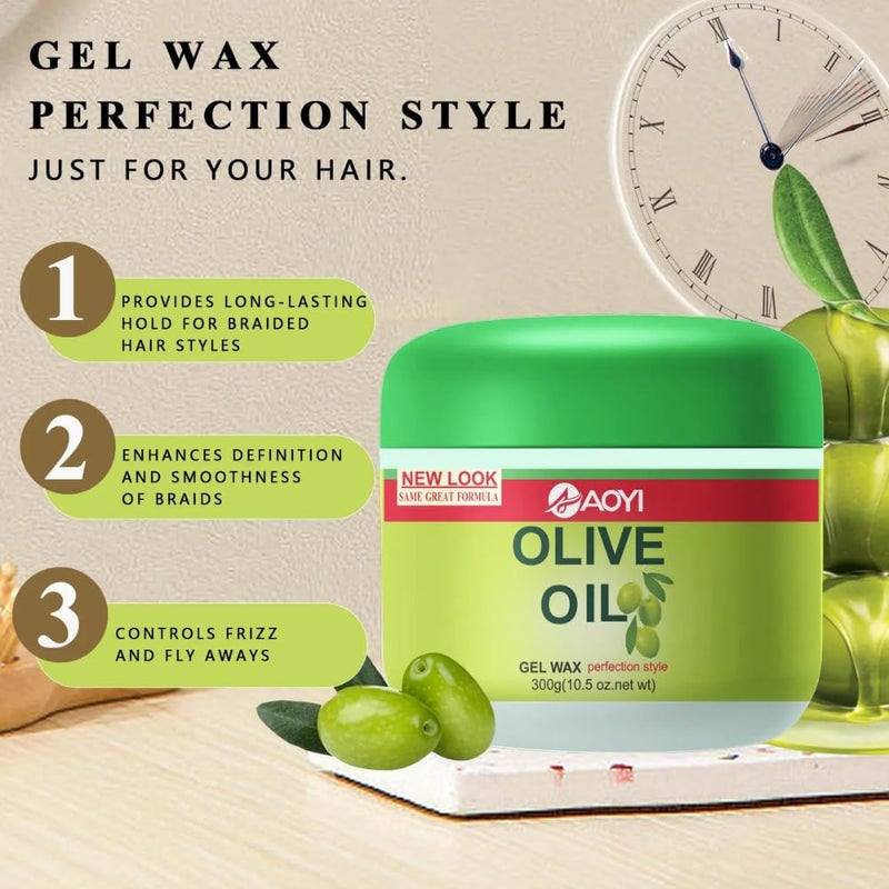 JANCOM Olive Oil Edge Control Hair Wax Gel Long Lasting Olive Oil Hair Styling Wax Gel Extreme Hold Edge Control Molding Wax Moisturizing Nourishing NonSticky 300Gm - Image 4