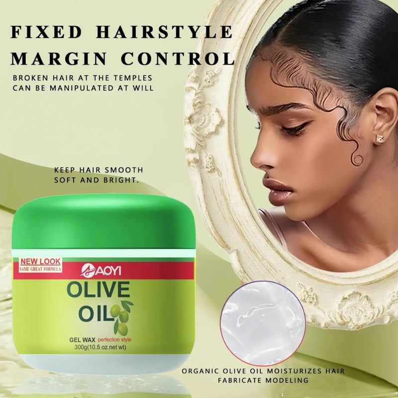 JANCOM Olive Oil Edge Control Hair Wax Gel Long Lasting Olive Oil Hair Styling Wax Gel Extreme Hold Edge Control Molding Wax Moisturizing Nourishing NonSticky 300Gm - Image 2