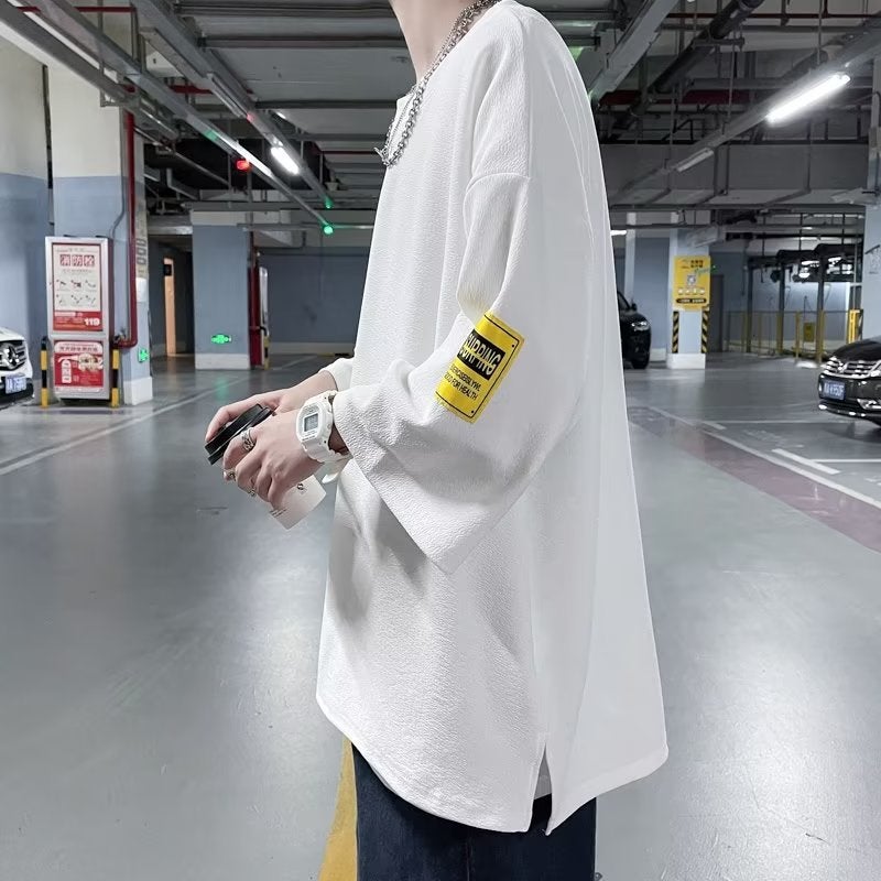 Artistic Temperament New Style Urban Style T-Shirt Trendy ins Seven-point Sleeve Fashionable Trendy Brand Men's Youth Popular Round Neck Summer - Image 4
