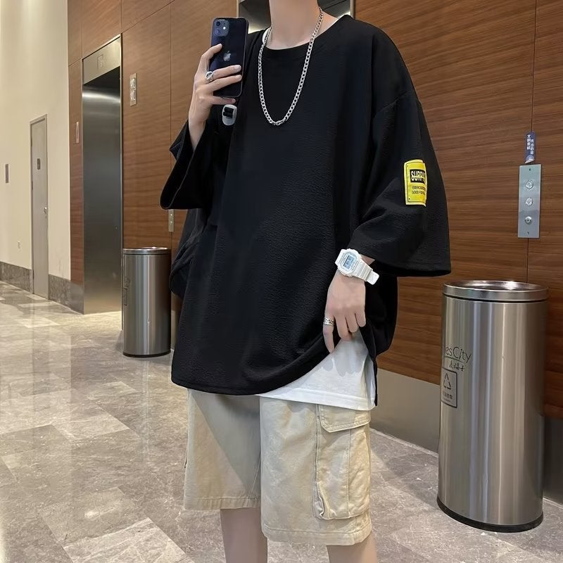 Artistic Temperament New Style Urban Style T-Shirt Trendy ins Seven-point Sleeve Fashionable Trendy Brand Men's Youth Popular Round Neck Summer - Image 5