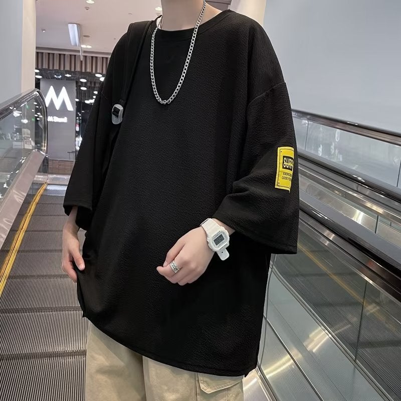Artistic Temperament New Style Urban Style T-Shirt Trendy ins Seven-point Sleeve Fashionable Trendy Brand Men's Youth Popular Round Neck Summer - Image 3
