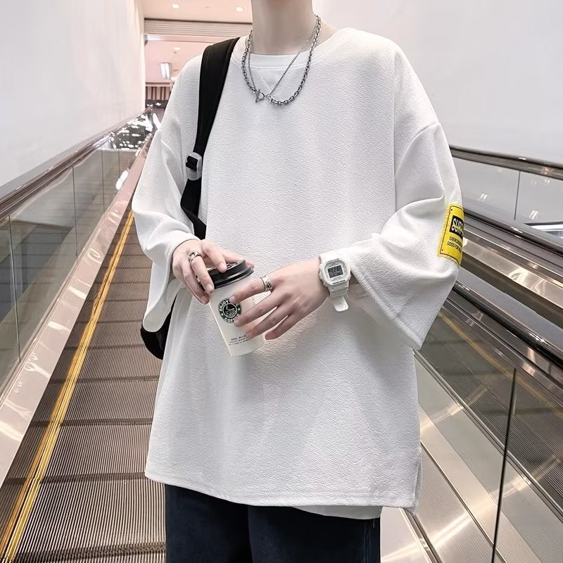 Artistic Temperament New Style Urban Style T-Shirt Trendy ins Seven-point Sleeve Fashionable Trendy Brand Men's Youth Popular Round Neck Summer - Image 1