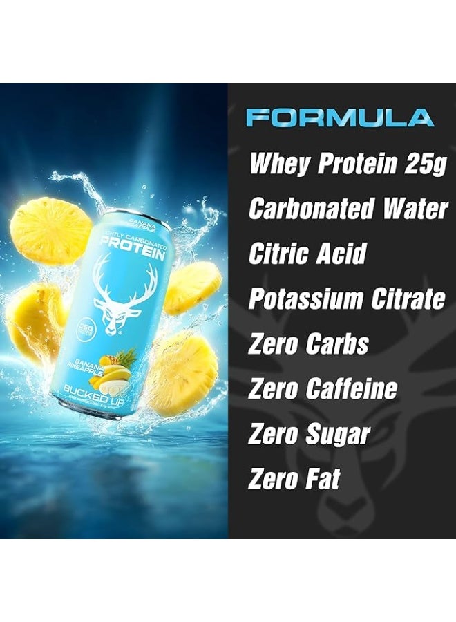 Bucked Up Lightly Carbonated Protein Soda | 25g Whey Isolate - Zero Sugar, Low Calorie, Caffeine Free, Clean Drink | Sparkling Protein Soda -16 oz Can (Banana Pineapple) - Image 5