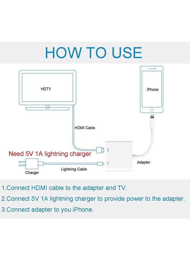 إم إكس إن محول Apple Lightning إلى HDMI لأجهزة iPhone إلى TV، كابل موصل شاشة مزامنة محول AV رقمي 1080P متوافق مع iPhone 14 13 12 11 XS XR X 8 iPad إلى HDTV Projector Monito (لا يحتاج إلى طاقة) - Image 3