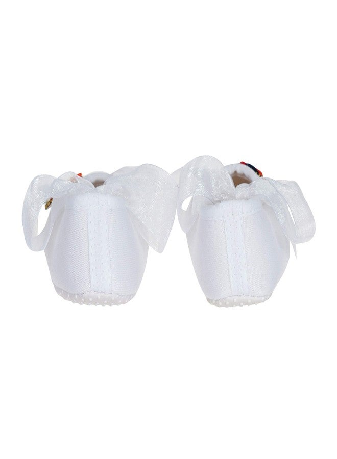 Rsmart Cotton White Booties Shoes with Multicolour Flower and Ribbon Closure for Baby Girl & Boy (White, 9_months) - Image 4
