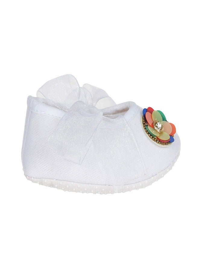 Rsmart Cotton White Booties Shoes with Multicolour Flower and Ribbon Closure for Baby Girl & Boy (White, 9_months) - Image 3