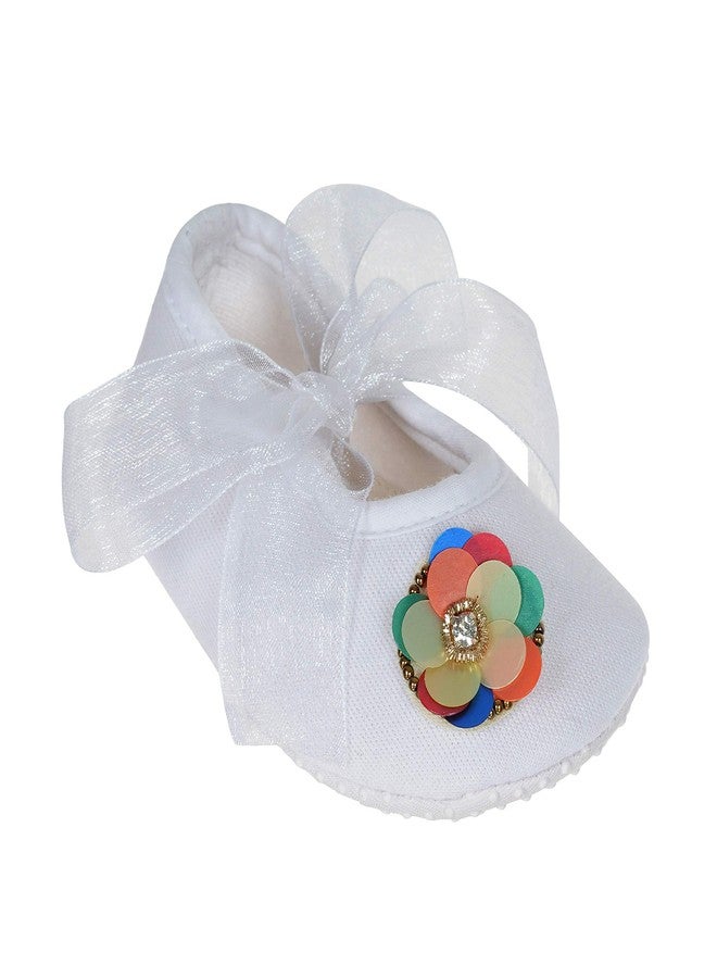 Rsmart Cotton White Booties Shoes with Multicolour Flower and Ribbon Closure for Baby Girl & Boy (White, 9_months) - Image 2