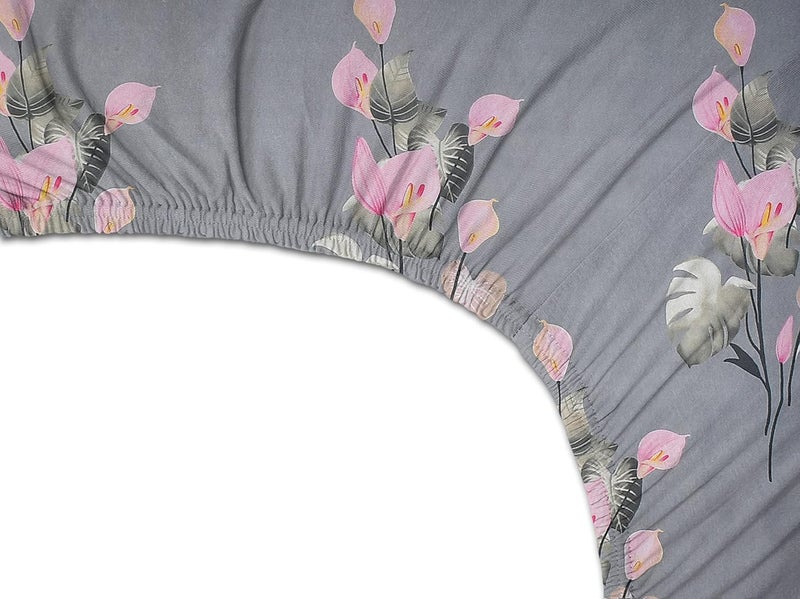 VAS COLLECTIONS VAS COLLECTIONS 350TC Floral Cotton Feel AC Comforter Set King Size Double Bed with 1 Fltted bedsheet Two King Pillow Covers 4 Pieces Bedding Set 90x100 inch 72x78 inch Grey Pink  - Image 3