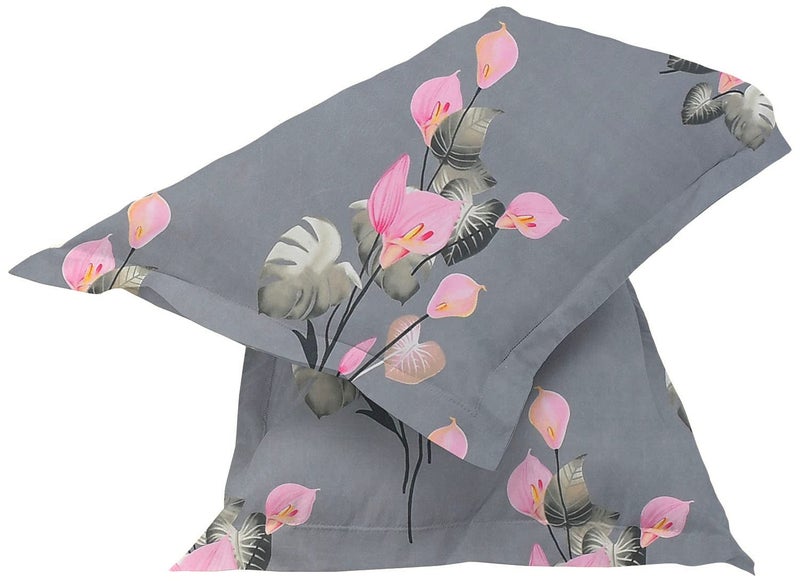 VAS COLLECTIONS VAS COLLECTIONS 350TC Floral Cotton Feel AC Comforter Set King Size Double Bed with 1 Fltted bedsheet Two King Pillow Covers 4 Pieces Bedding Set 90x100 inch 72x78 inch Grey Pink  - Image 5