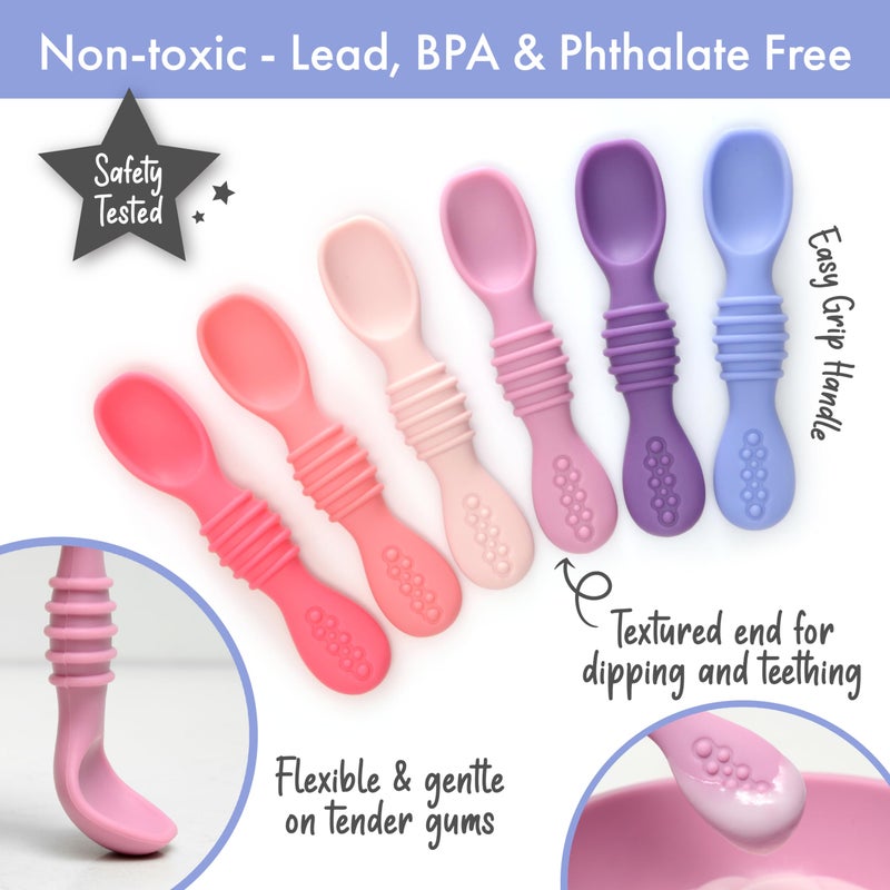 Primastella Silicone Chew Spoon Set For Babies And Toddlers - Safety Tested - Bpa Free - Microwave  Dishwasher And Freezer Safe - Rosy Shades - Image 2