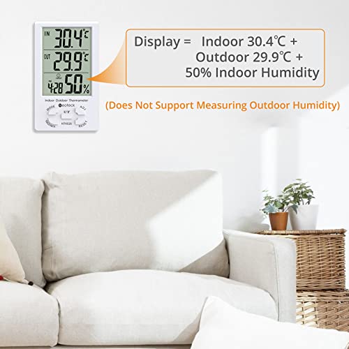 Neoteck 3 in 1 Thermometer Hygrometer with Clock Large LCD Display, Digital Humidity Temperature Meter 1.5m Sensor Wire for Indoor Outdoor Use - Image 5