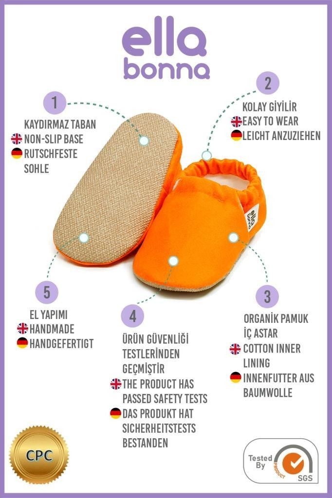 Ella Bonna Patterned Baby Booties, Non-Slip Sole, Home Nursery Shoes Slippers, Orange  - Image 3