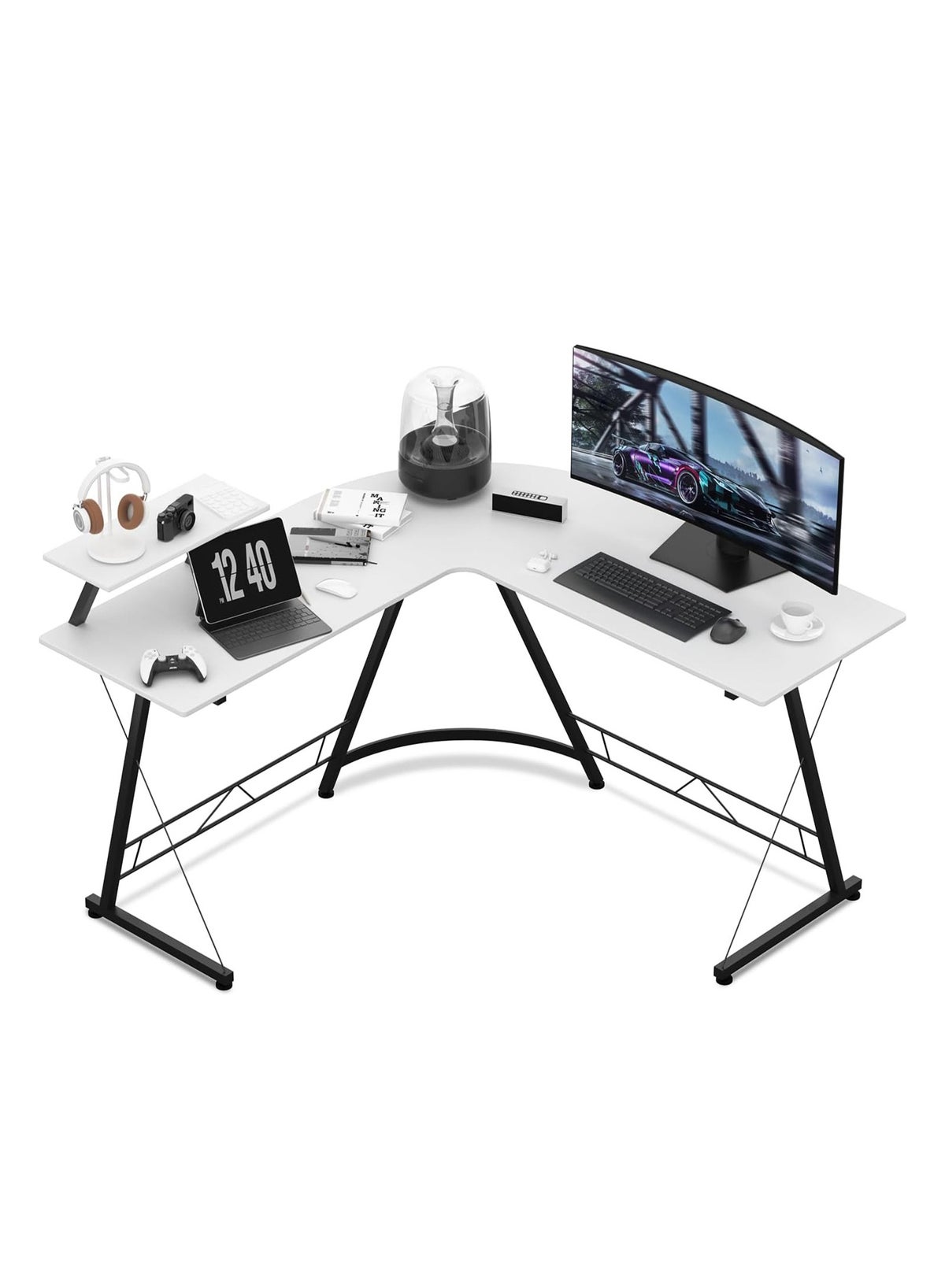 Computer Desk Riyadh AnneFish 120cm L-Shaped Office Desk With Monitor Stand Home Office ...