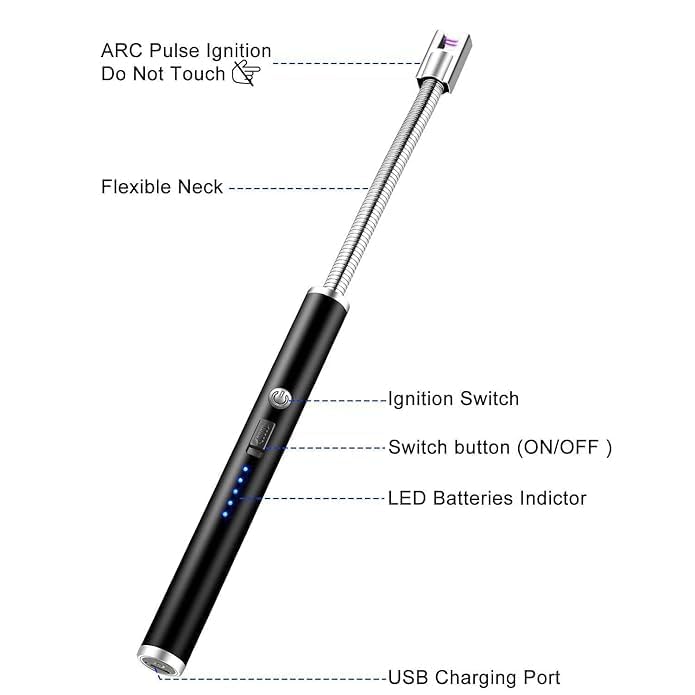 Uzox Rechargeable Electric Arc Lighter for Candles, Kitchen, 360° Flexible Neck, USB Lighter, Windproof, Flameless, Diwali Fireworks (MULTICOLER1) - Image 3
