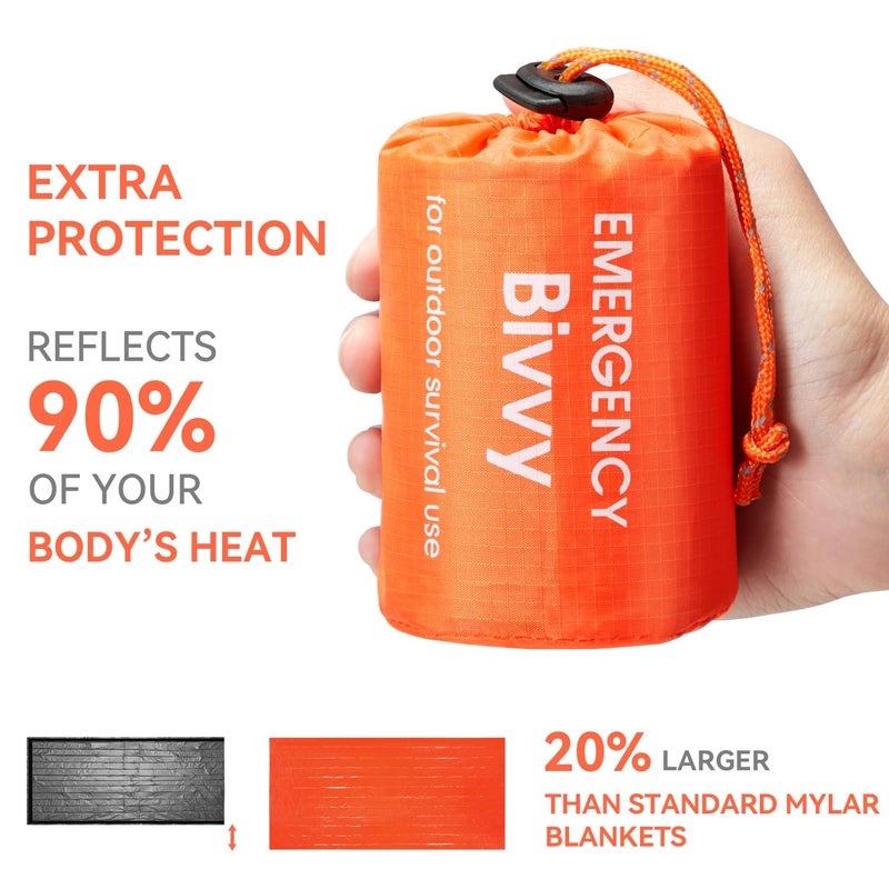 Esky Emergency Sleeping Bag, 2 Pack Survival Bag Portable Thermal Bivy Sack, Waterproof Lightweight Emergency Blanket Survival Gear with Compass for Camping Hiking Outdoor Adventure - Image 4