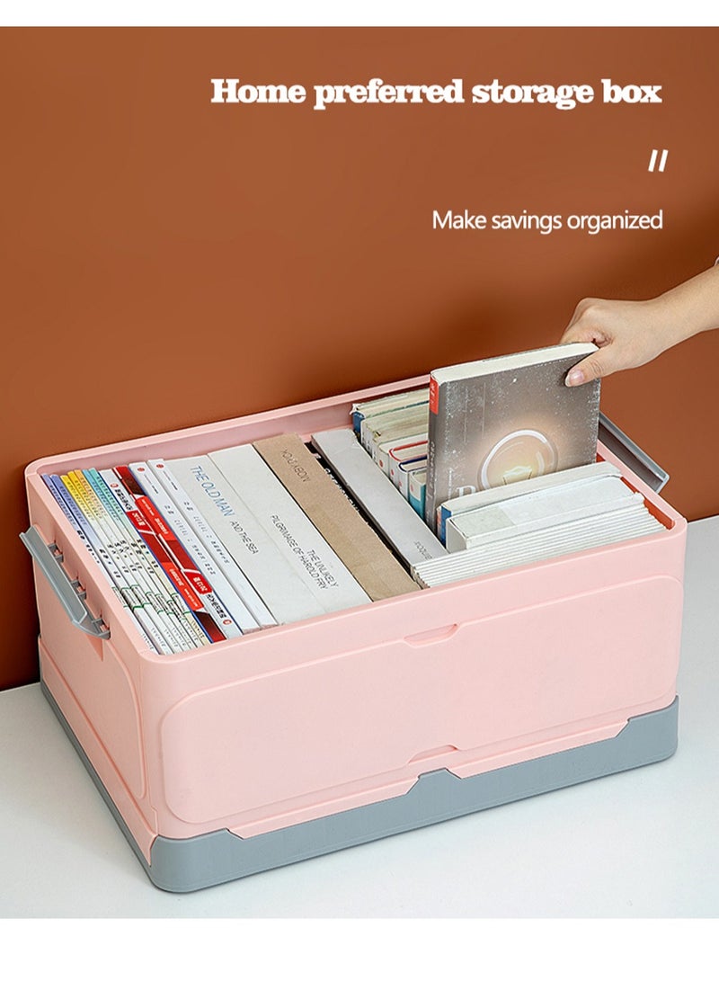 Alissa صندوق تخزين قابل للطي بسعة كبيرة للكتب والملابس والألعاب حاوية تخزين بلاستيكية صندوق تنظيم السيارة متين لسهولة الوصول والسفر المريح (وردي) - Image 2