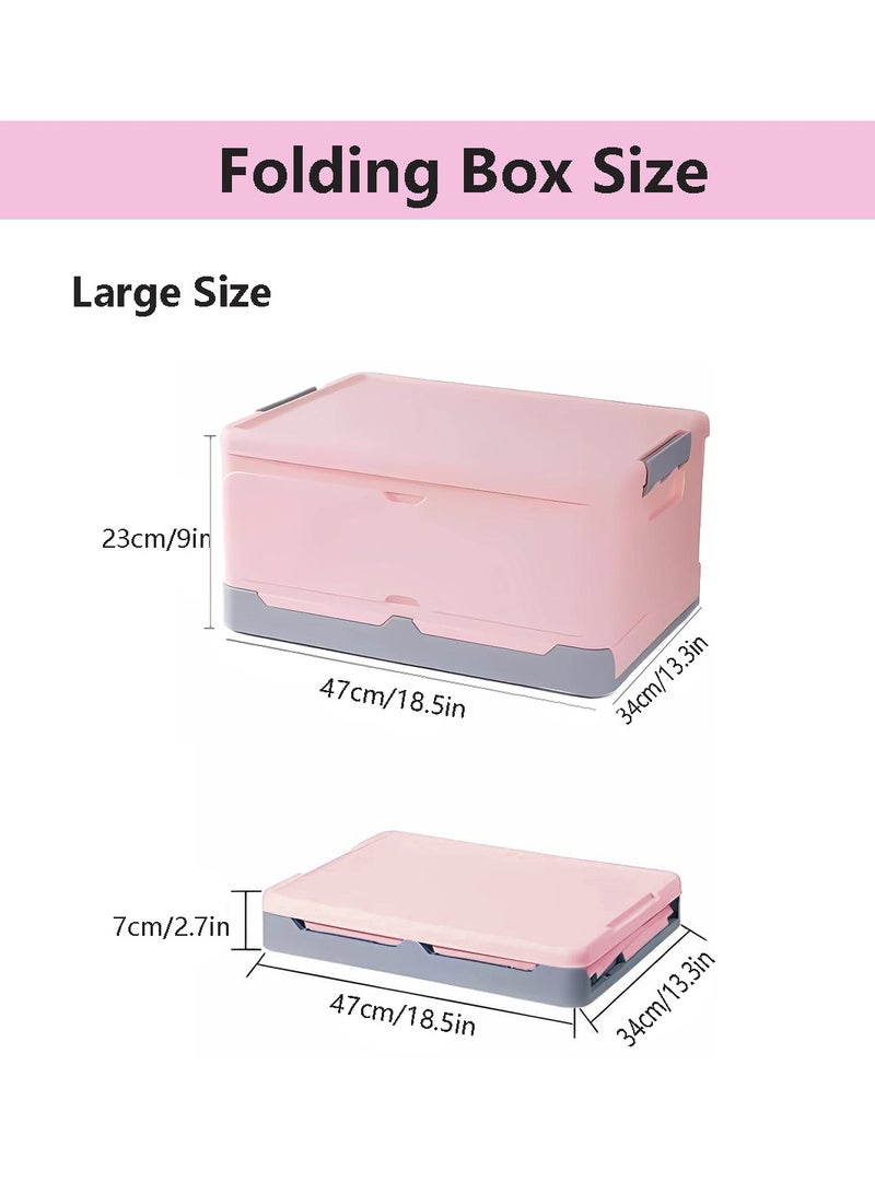 Alissa صندوق تخزين قابل للطي بسعة كبيرة للكتب والملابس والألعاب حاوية تخزين بلاستيكية صندوق تنظيم السيارة متين لسهولة الوصول والسفر المريح (وردي) - Image 4