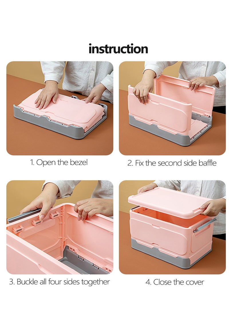 Alissa صندوق تخزين قابل للطي بسعة كبيرة للكتب والملابس والألعاب حاوية تخزين بلاستيكية صندوق تنظيم السيارة متين لسهولة الوصول والسفر المريح (وردي) - Image 5