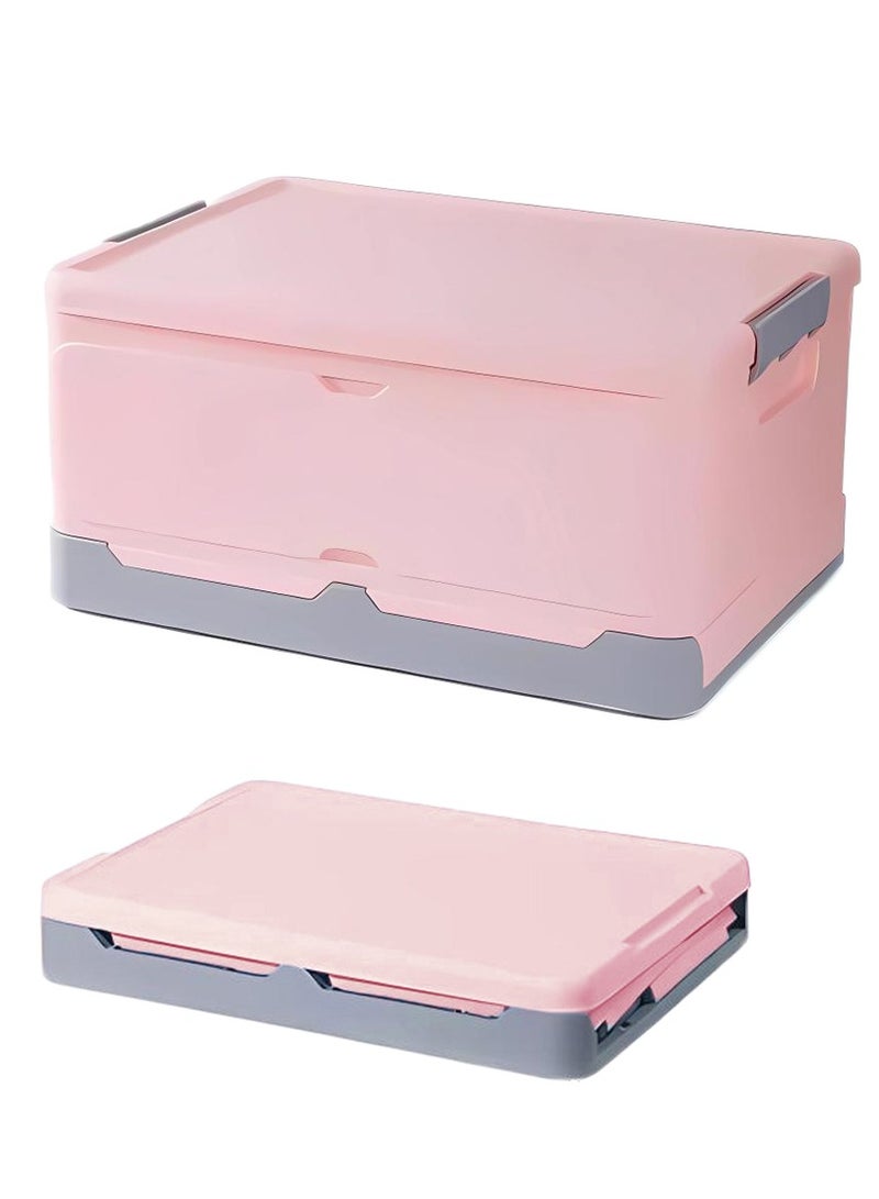 Alissa صندوق تخزين قابل للطي بسعة كبيرة للكتب والملابس والألعاب حاوية تخزين بلاستيكية صندوق تنظيم السيارة متين لسهولة الوصول والسفر المريح (وردي) - Image 1