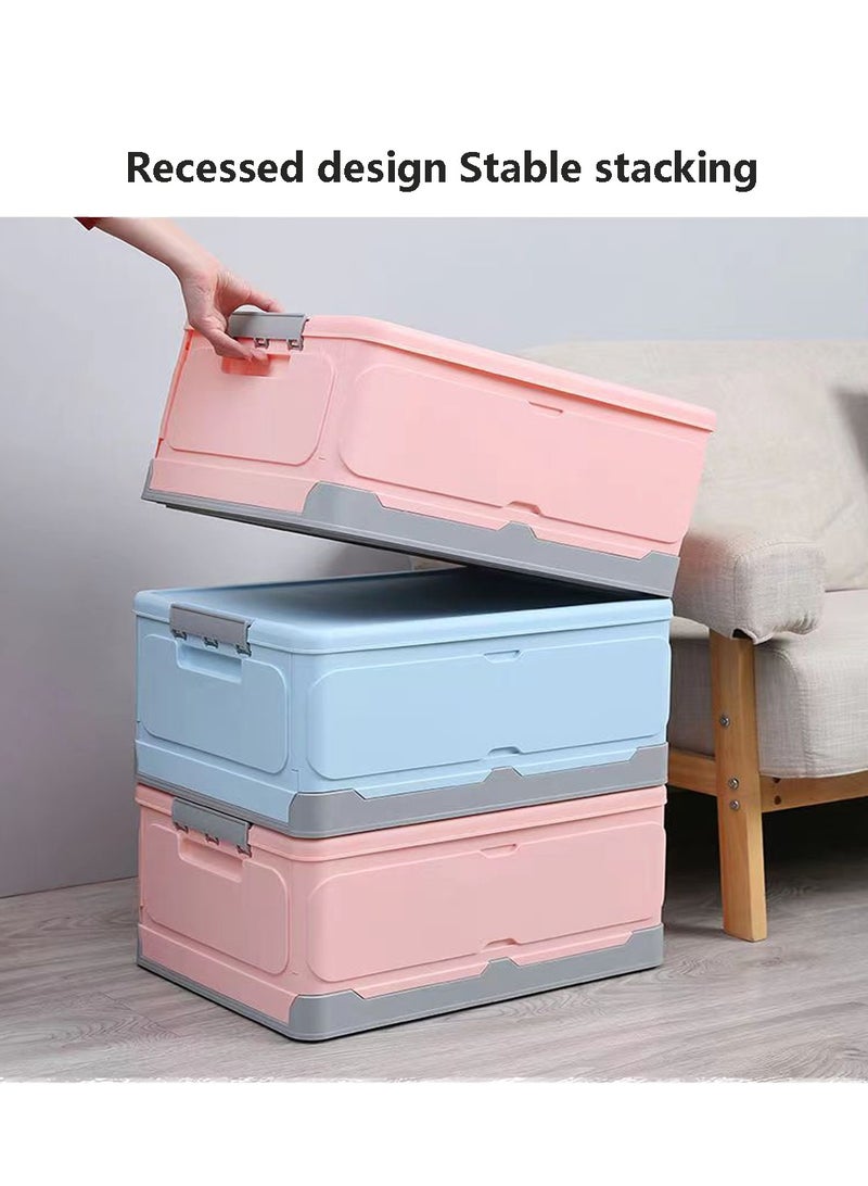 Alissa صندوق تخزين قابل للطي بسعة كبيرة للكتب والملابس والألعاب حاوية تخزين بلاستيكية صندوق تنظيم السيارة متين لسهولة الوصول والسفر المريح (وردي) - Image 3
