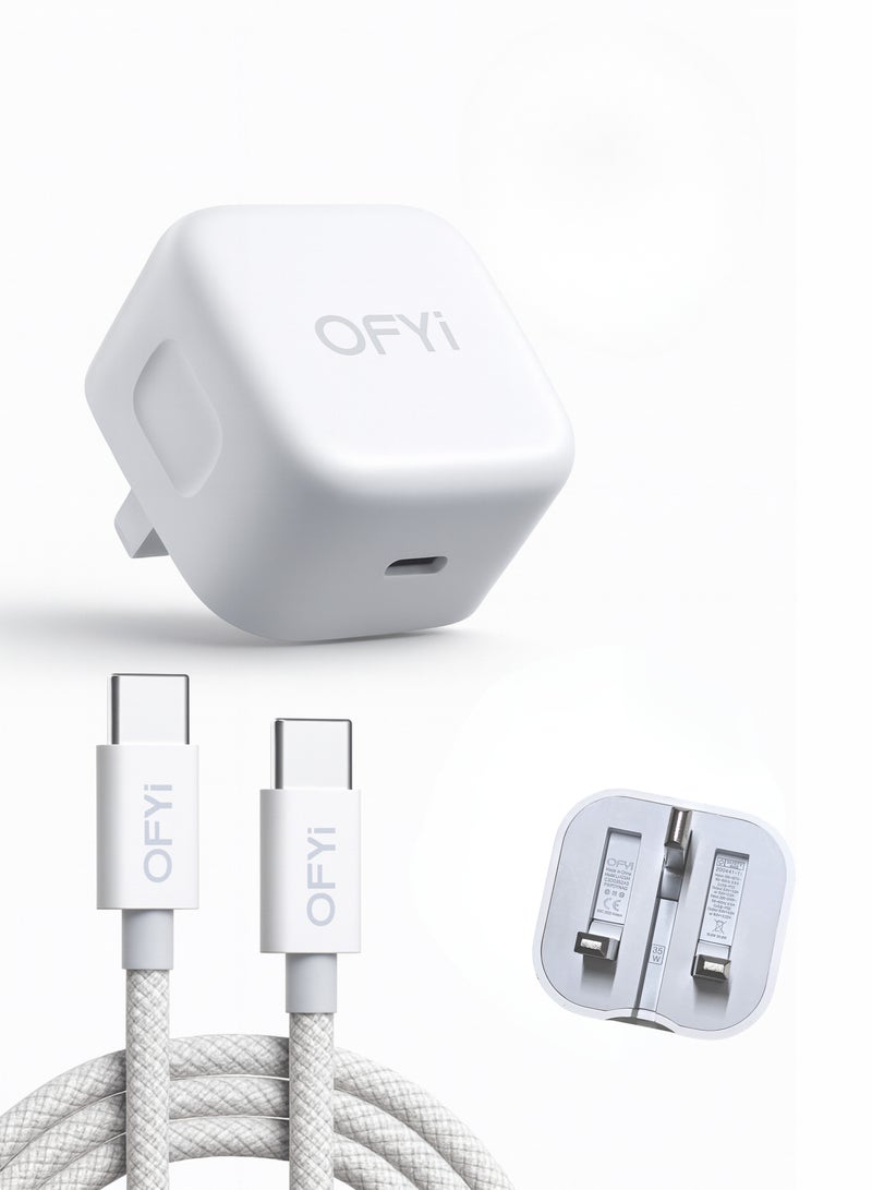 OFYI Super Charge Power Adapter Max 35W With Type C To Type C Cable braided White - Image 1