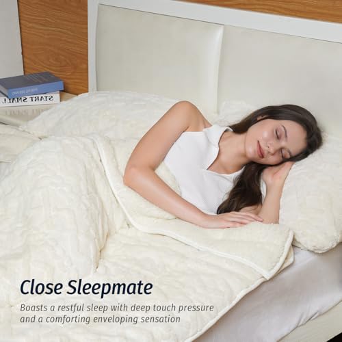 Wemore Weighted Blanket for Adults Twin Size 20 lbs, Dual Sided Soft Fuzzy Jacquard Sherpa Weighted Blankets Throw, Cozy Fluffy Knitted Heavy Blanket for Bed and Couch, Cream White, 60 x 80 inches - Image 3
