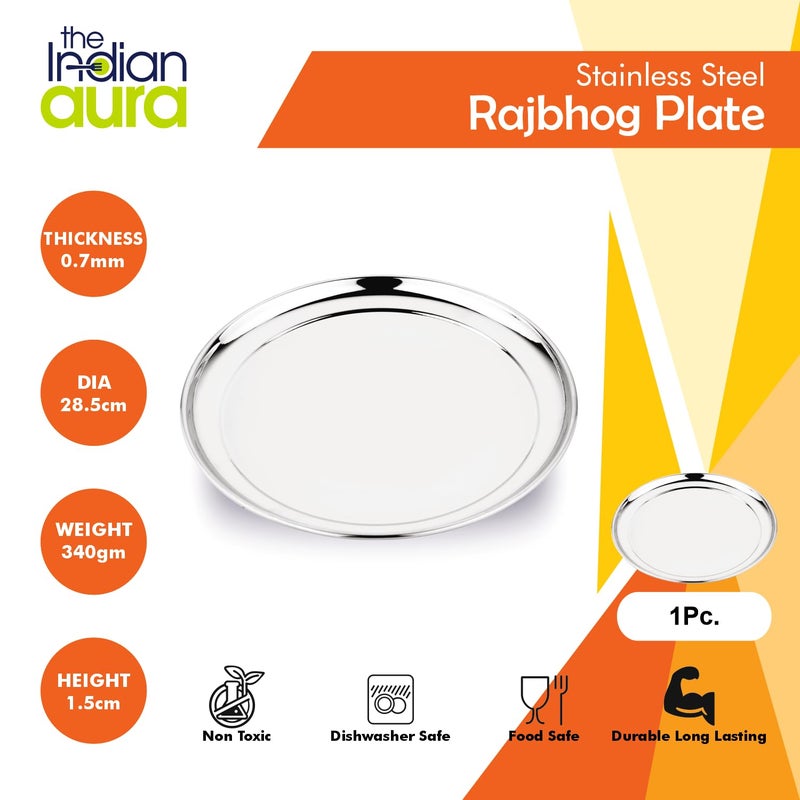 The Indian Aura Stainless Steel Delight Solid Dinner Set (5Pcs), 1 Full Plate, 1 Glass, 1 Bowl, 1 Halwa Plate and 1 Spoon, Dinner Set, Steel Thali Set, Plate Set, Steel Dinner Set, Heavy. - Image 3