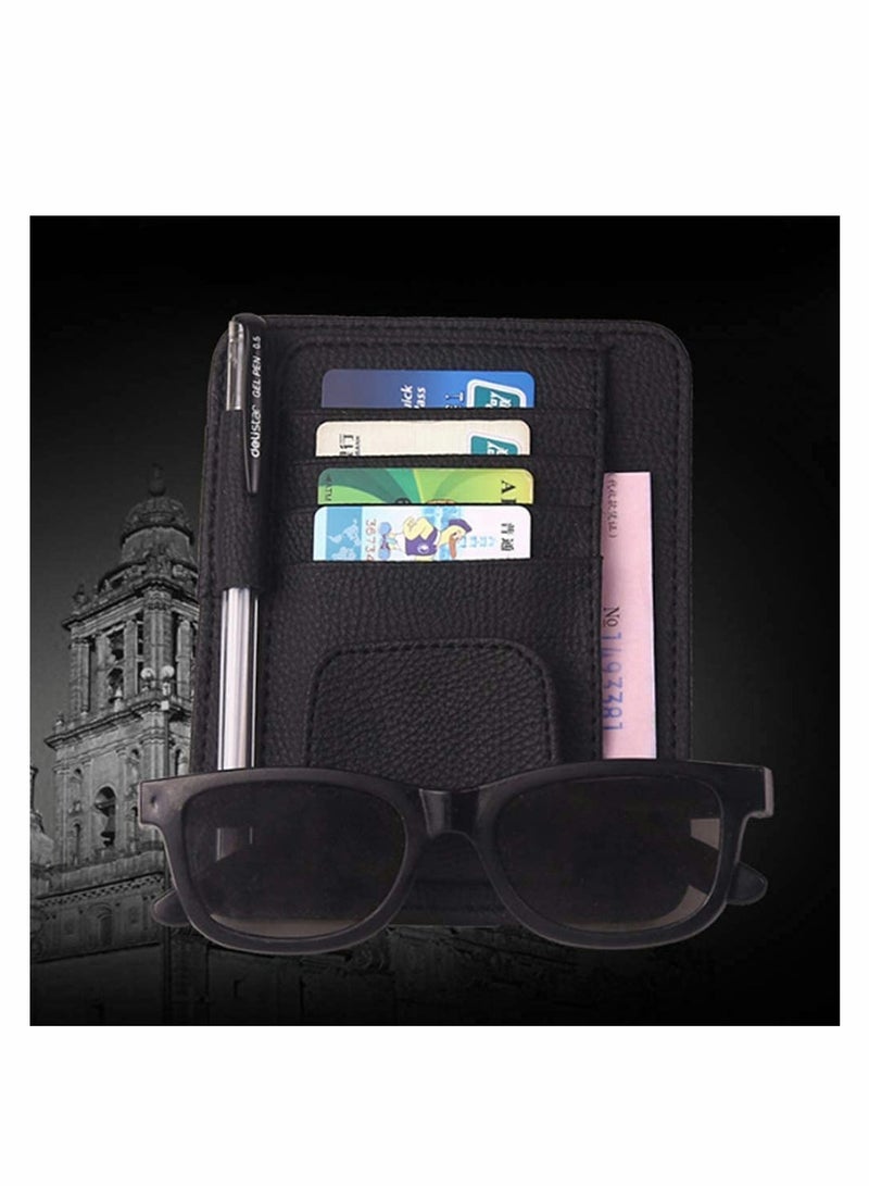 KASTWAVE Car Sun Visor Organizer Car Truck SUV Storage Pouch Holder, Sunglass Holder Pen Card Holder Pocket Organizer Registration Document Holder Auto Interior Accessories (Black) - Image 2