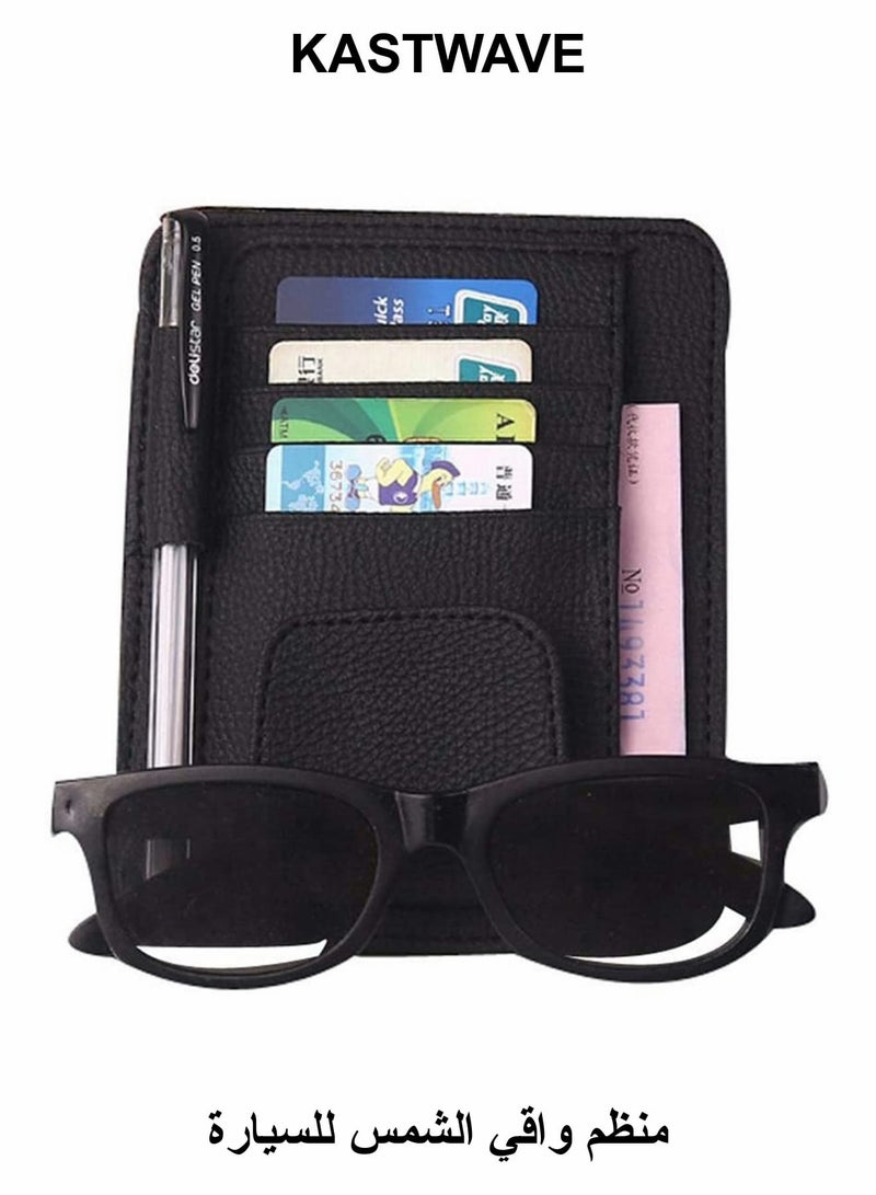 KASTWAVE Car Sun Visor Organizer Car Truck SUV Storage Pouch Holder, Sunglass Holder Pen Card Holder Pocket Organizer Registration Document Holder Auto Interior Accessories (Black) - Image 1