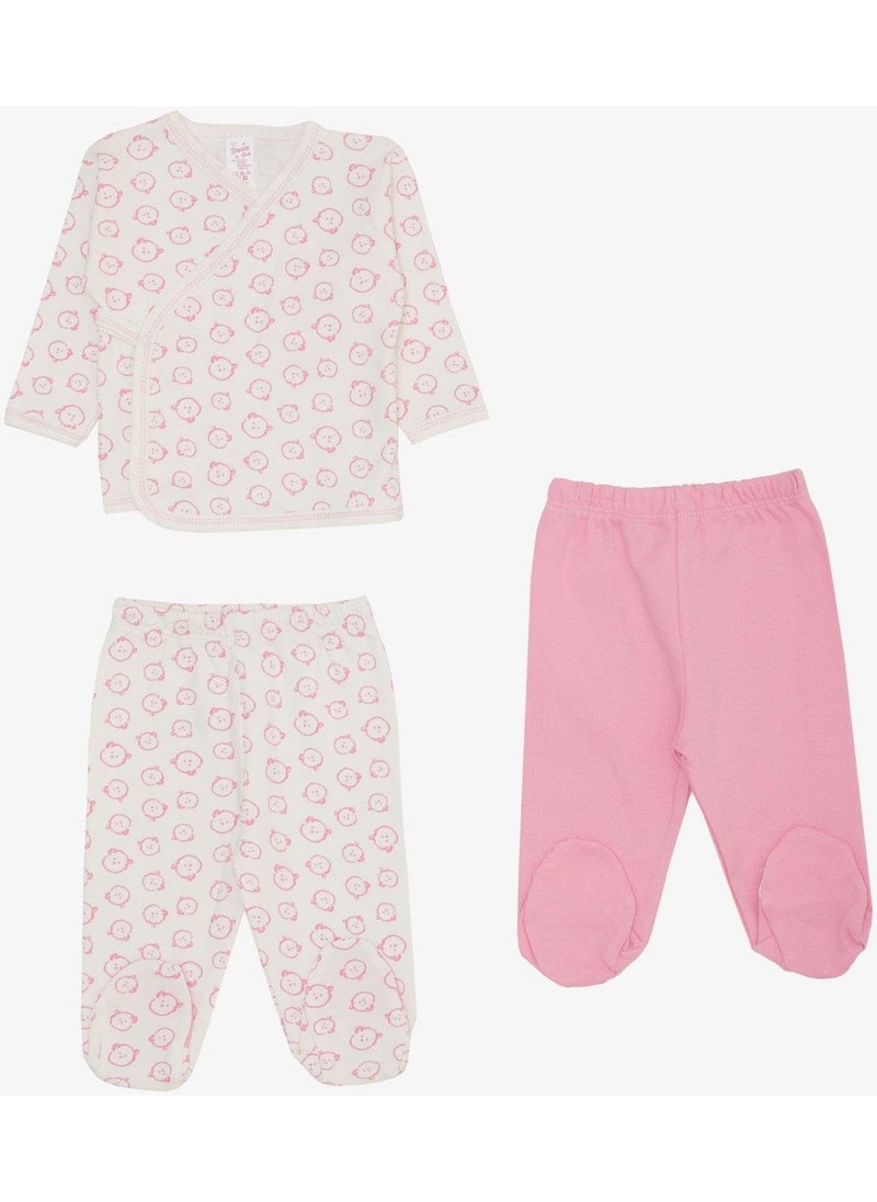 Breeze - Baby Girl Hospital Release 3-Piece Cute Baby Teddy Bear Pattern 0-4 Months, White - Image 1