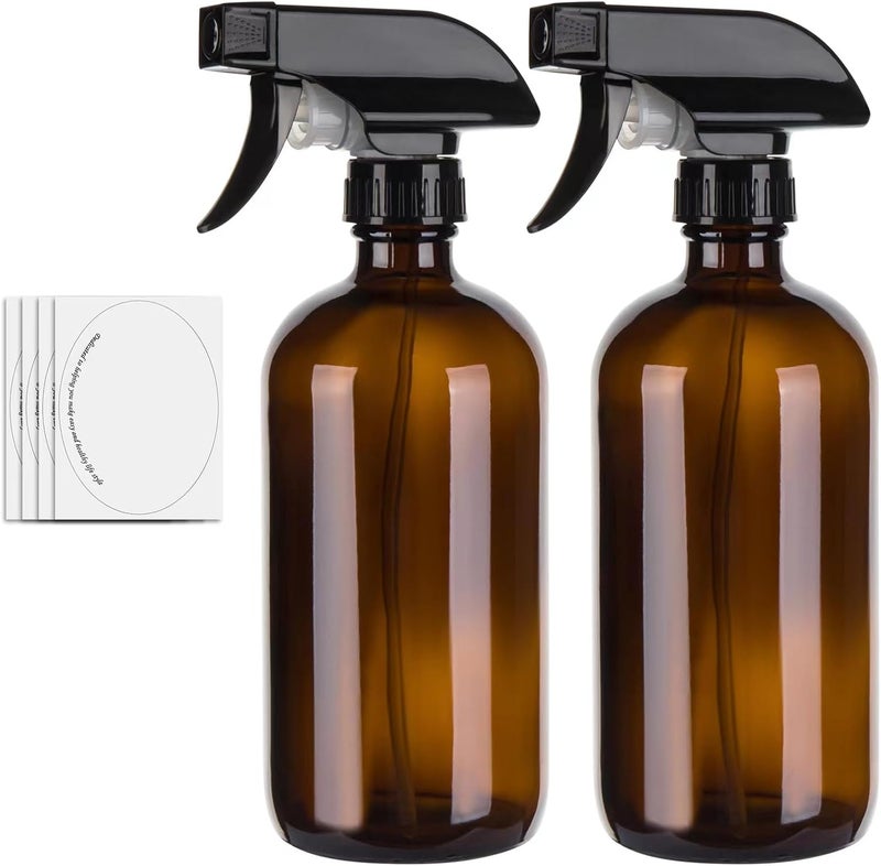 hmaimas 500ml Amber Empty Glass Spray Bottles for Cleaning, Mist Water Spray Bottle for Hair, Gardening and Essential Oils, Adjustable Trigger Sprayer with Spray Stream Settings, Set of 2 - Image 1