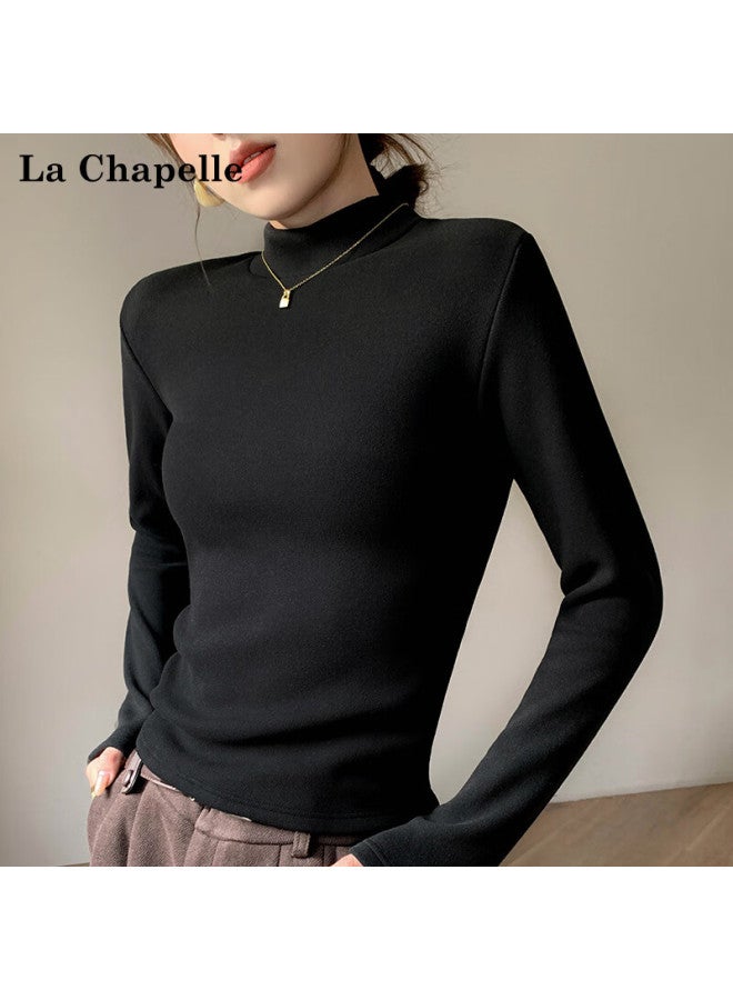 La Chapelle Fleece-lined Half Turtleneck Cashmere Base Shirt Women Winter Thickened Silk Warm Long Sleeve Coffee XL - Image 3