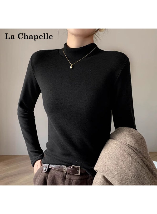 La Chapelle Fleece-lined Half Turtleneck Cashmere Base Shirt Women Winter Thickened Silk Warm Long Sleeve Coffee XL - Image 4