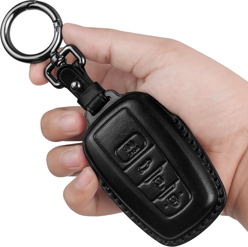 Tukellen for Toyota Key Fob Cover Genuine Leather With Keychain,Leather Key Case Protector Compatible with 2019-2025 Rav4 2020-2022 Highlander Corolla Prius 2018-2024 Camry Avalon C-HR GT86-Black - Image 1