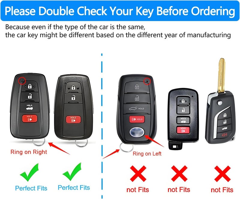 Tukellen for Toyota Key Fob Cover Genuine Leather With Keychain,Leather Key Case Protector Compatible with 2019-2025 Rav4 2020-2022 Highlander Corolla Prius 2018-2024 Camry Avalon C-HR GT86-Black - Image 2