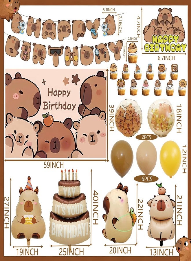 Tyotrbs 42Pcs Capybara Birthday Party Decorations, Capybara Party Supplies including Backdrop, Cake Toppers, Table Centerpieces, Balloons for Capybara Birthday Party - Image 3