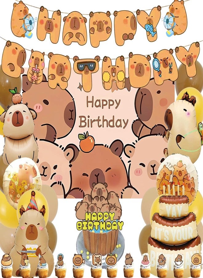 Tyotrbs 42Pcs Capybara Birthday Party Decorations, Capybara Party Supplies including Backdrop, Cake Toppers, Table Centerpieces, Balloons for Capybara Birthday Party - Image 1