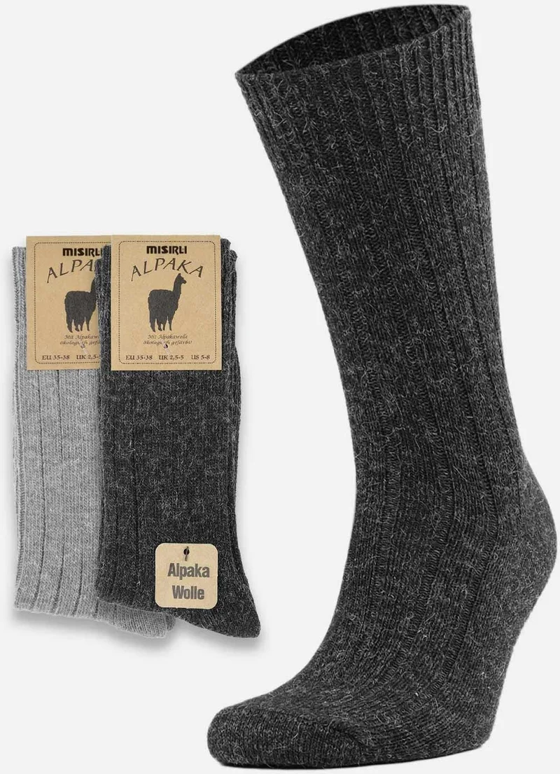 Mısırlı Egyptian Men's Alpaca Wool 2 Pairs Gray/Anthracite Socks - M 3095-GA